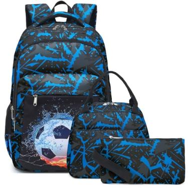 Imagem de LEDAOU Mochila para crianças, meninos, meninas, mochilas escolares, conjunto de mochilas escolares com lancheira e estojo de lápis, Grafite azul + preto, Medium