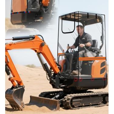 Imagem de SKYJDM Capa de mini escavadeira transparente atualizada com fundo magnético, gabinete de cabine de escavadeira transparente à prova d'água com pano 600D e filme de PVC compatível com Bobcat E20/Kubota