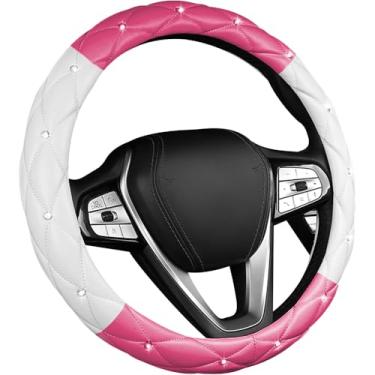 Imagem de Capa de volante de carro brilhante, capa de roda automotiva de couro macio antiderrapante de 38 cm, strass de cristal para mulheres e meninas, acessórios de decoração universal para carro (branco +