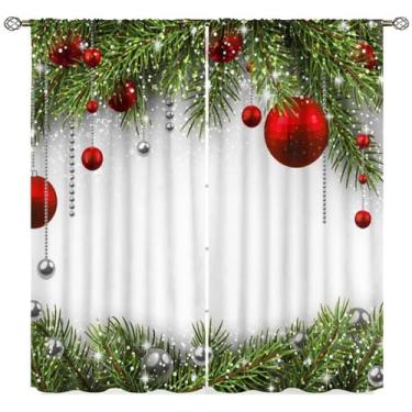 Imagem de Cortinas de Natal, Merry Christmas Fir Twigs Ball Ano Novo Decoração de Festa de Natal, Cortinas de Janela, Tratamentos para Quarto, Cozinha, Banheiro, Casa, Conjunto de 2 Painéis, 106 cm x 114 cm