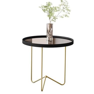 Imagem de Mesa Lateral Alamanda com Borda em Couro Sintético e Espelho Pés em Ferro - Loja Inova BR (Preto/Dourado)