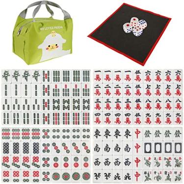 Imagem de Conjunto de mini Mahjong de viagem, conjunto de azulejos de Mahjong chinês 144 com estojo de transporte e tapete, jogo de tabuleiro de viagem, jogos de Mahjong tradicionais chineses, leve, portátil