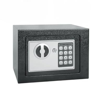 Imagem de Cofre Digital Eletrônico com Teclado e Chave, 17x23x17cm, Preto, Aço Laminado