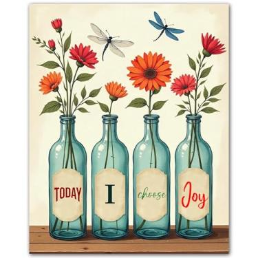 Imagem de Today I Choose Joy - Pôster de arte de parede inspirado em Paris Cafe - Impressão de Torre Eiffel sem moldura e café 20 x 25 - Decoração de cozinha francesa para banheiro de escritório doméstico