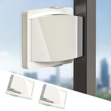 Imagem de Fechadura de porta deslizante para crianças – Pacote com 2 fechaduras de janela deslizantes de plástico, fechaduras de segurança para crianças sem perfuração para portas de vidro deslizantes, armários