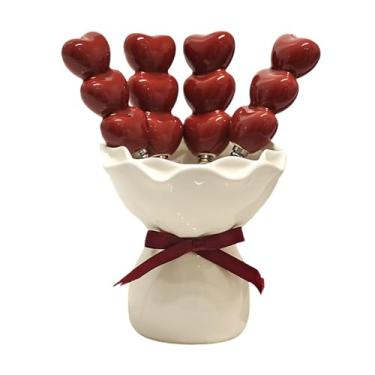 Imagem de Fenteer Garfos de frutas-coração com suporte para palitos de comida, elegantes, artigos para festas de casamento, garfos de sobremesa, garfo de salada para, Pote de Creme