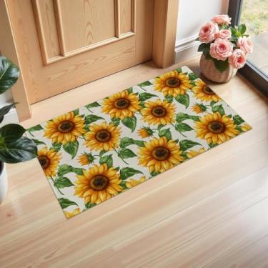 Imagem de Ti Caldi Tapete de porta interior com girassol brilhante, 75 × 43 cm, tecido não tecido, capachos florais vibrantes para entrada, cozinha, quarto, tapete antiderrapante não tecido para decoração de