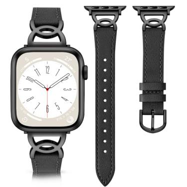 Imagem de DaQin Pulseira de couro fina compatível com relógio Apple para mulheres de 40 mm, 38 mm, 41 mm e 42 mm, pulseira de couro elegante com fivela de metal para Apple Watch séries 10, 9, 8, 7, 6, 5, 4, 3