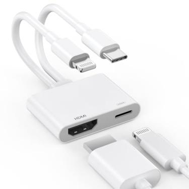 Imagem de [Certificado MFi] Adaptador Lightning e USB-C para HDMI 4K@60Hz, Cabo adaptador HDMI AV digital 2 em 1 Lightning/Type C compatível com iPhone 16 15 14 13 12 11 Pro Max XS XR X 8 para HDTV/projetor