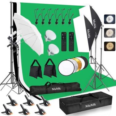 Imagem de [Lâmpada LED atualizada] Kit de iluminação fotográfica 2,6 x 3 m, sistema de suporte de pano de fundo fotográfico e guarda-chuvas LED 6400K 85W Softbox Kit de iluminação contínua para estúdio