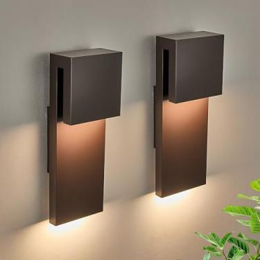 Imagem de Tarentlight Luzes de parede externas, luminárias externas modernas, LED integrado 3000K, iluminação de arandela de parede, 2 pacotes, luzes de bronze para montagem na parede externa para casa, porta