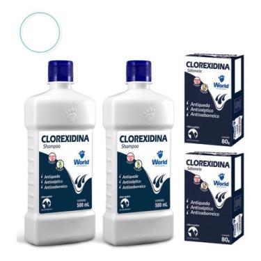 Imagem de Kit 2 Shampoo + 2 Sabonete Clorexidina Antisséptico Antisseborreico An