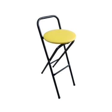 Imagem de Banqueta Alta Dobrável Com Assento Estofado - Moveraço, Amarelo