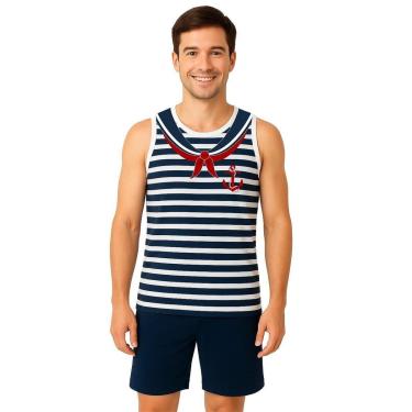 Imagem de Conjunto Adulto Fantasia Temática Marinheiro Com Regata e Short-Masculino