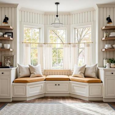 Imagem de Cortinas de cozinha jinchan Linen Pinch Pleated 4 painéis 90x60cm