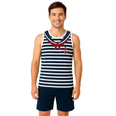 Imagem de Conjunto Adulto Fantasia Temática Marinheiro Com Regata e Short
