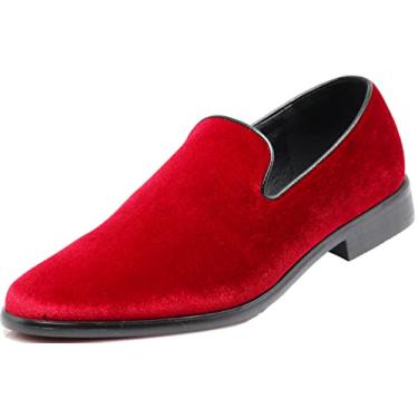 Imagem de Sapato social masculino SPT03 vintage simples de veludo mocassim sem cadarço clássico de smoking, Vermelho, 11