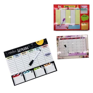 Imagem de Quadro Planejamento Semanal Magnetico Lousa Planner Mensal Anotações Tarefas Escritorio Em Metal 30x40cm Vermelho