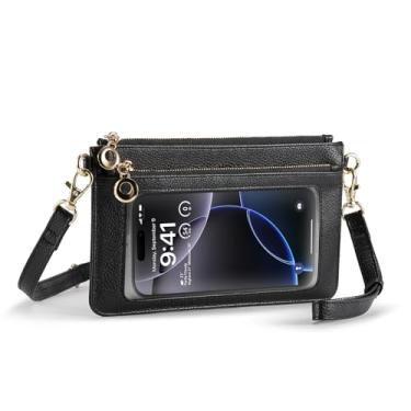 Imagem de Bolsa transversal feminina pequena para celular, bolsa para tela sensível ao toque, bolsa clutch ultrafina, mini carteira de couro vegano 2 em 1, alça ajustável no pescoço e bolso com zíper no pulso