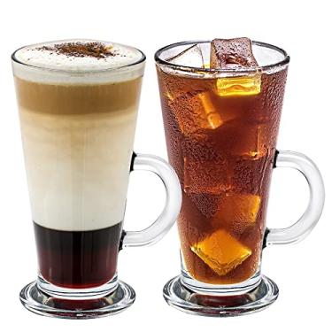 Imagem de Crystalia Conjunto de 2 copos de café irlandês, canecas de latte com alça, copos altos transparentes para café gelado, latte, cappuccino, chocolate quente e hot Toddy (pequeno 255 g)
