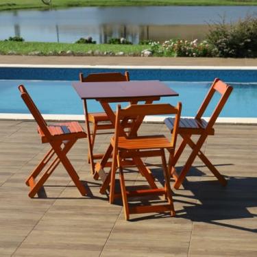 Imagem de Conjunto de Mesa Dobrável 70x70 com 4 Cadeiras em Madeira Mel - Móveis Britz