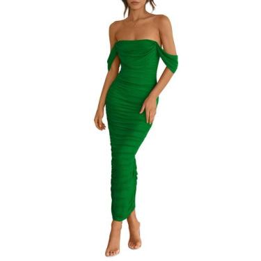 Imagem de Vestido feminino PRETTYGARDEN 2025, verão, sem ombros, verde XXL