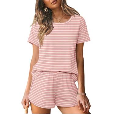 Imagem de Conjunto de pijama e shorts femininos de manga curta com gola redonda 