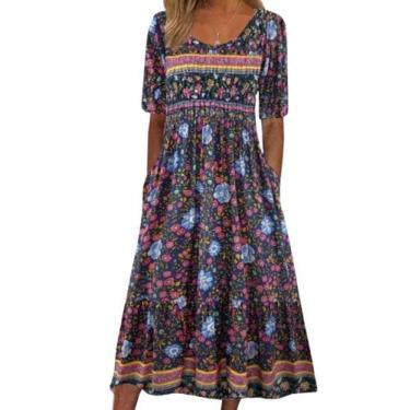 Imagem de Vestido maxi feminino Medlor com estampa floral boho 2025 plus size