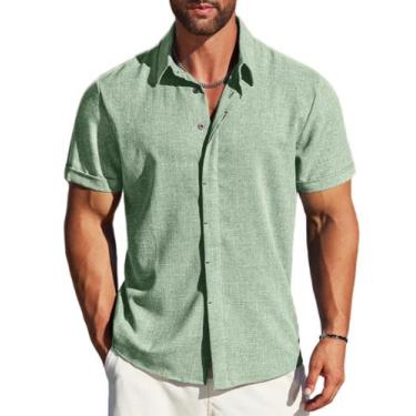 Imagem de Camisa masculina MAPICK de linho de manga curta com botões, verde