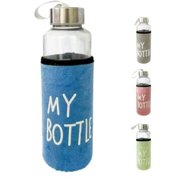 Imagem de Garrafa Squeeze de Vidro Com Luva Protetora 400ml Academia Caminhada (Azul)