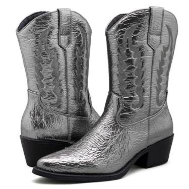 Imagem de GLOBALWIN Botas femininas The Western Wear Fashion Cowboy Cowgirl Free Birds Country Concert Discoteca de salto baixo para mulheres, 19yy16, Prata escura 23yy09, 37 BR