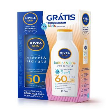 Imagem de Kit Nivea Sun Protetor Solar Corporal Protect e Hidrata FPS50 200ml + Protetor Solar Kids e Babies FPS60 Pele Sensível 100ml