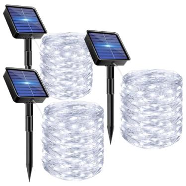 Imagem de bitjam Pacote com 3 luzes solares de fadas para ambientes externos, à prova d'água, 15 m, 150 LEDs, luz solar para uso externo, 8 modos, luzes solares cintilantes para jardim, quintal, árvore de Natal