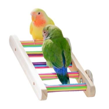 Imagem de Escada de madeira natural para pássaros, papagaios, escalada, ponte, suporte de exercício para periquito, escalada, ponte de mastigação, acessórios para gaiola de pássaros, periquito, periquito