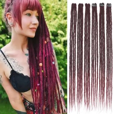 Imagem de Extensões de cabelo Ombre Burgundy Clip in Dreadlocks 61 cm 6 clipes (24 fios) extensões sintéticas feitas à mão para mulheres brancas (T1B/Borgonha#)