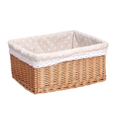 Imagem de Cesta de armazenamento de salgueiro com forro de linho – Cesto decorativo tecido à mão para casa, cozinha, berçário - Organizador rústico para cobertores, brinquedos, frutas e mais
