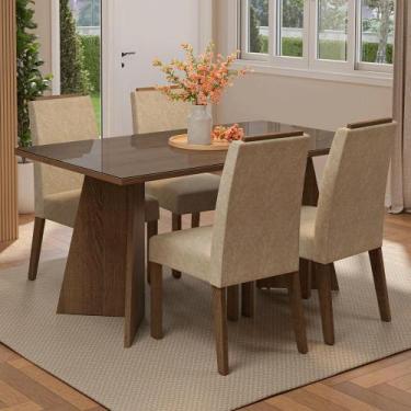 Imagem de Conjunto Sala de Jantar Tampo de Vidro 4 Cadeiras Rustic/Imperial Brag