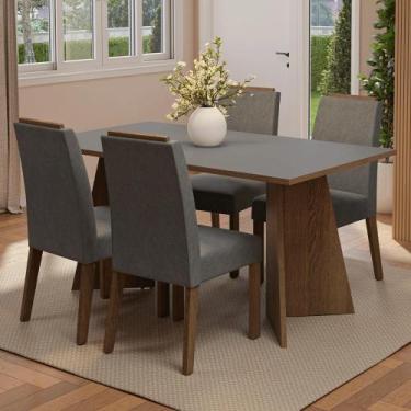 Imagem de Conjunto Sala de Jantar Tampo de Madeira 4 Cadeiras Rustic/Cinza/Silve