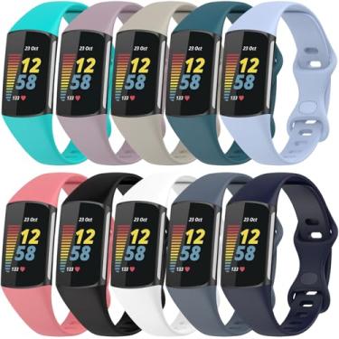 Imagem de QIEMUTER 10 pulseiras de relógio compatíveis com Fitbit Charge 5/Charge 6, femininas e masculinas, para Charge 5/Charge 6, ajustável, macia, esportiva, de substituição, pulseiras de silicone, Medium,