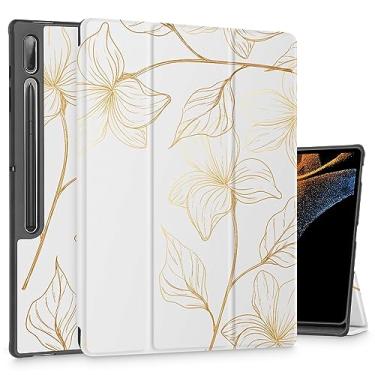 Imagem de Mektron Capa para Samsung Tab S9 Ultra 14,6 polegadas 2023 modelo X910/X916/X918, suporte de lápis embutido com função despertar/hibernar automática, suporte multi-ângulo para Galaxy Tab S9 Ultra 14,6 polegadas, flor dourada S718
