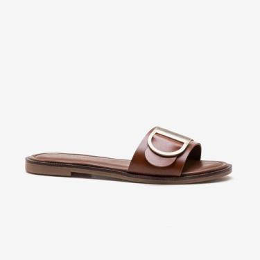 Imagem de Rasteira Feminina Lunna Couro Marrom - Democrata, 35