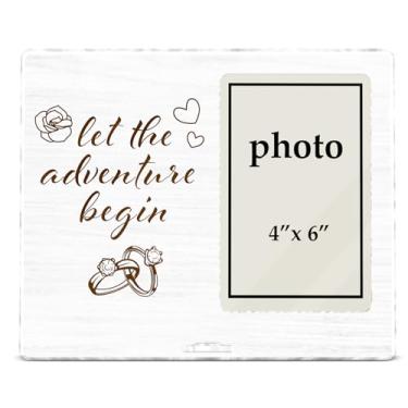 Imagem de Zauly Porta-retratos de acrílico para noivados, presentes de noivado para casais recém-noivos, mulheres, noivados, deixe a aventura começar, 10 x 15 cm