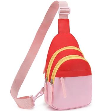Imagem de PRLINJSK Linda bolsa tiracolo para meninas, pochete infantil, bolsa transversal para adolescentes, presente de aniversário, vermelho e rosa, Small, Pochete