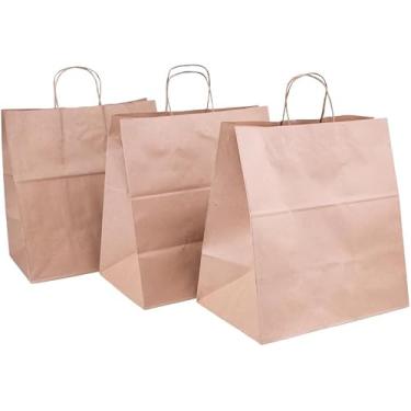 Imagem de Sacola De Papel Para Presente Kraft Lisa Na Cor Pardo - Tamanho G 30x32x19 Cm Delivery Food com Alça - Opções de Pacotes, quantidades (25)