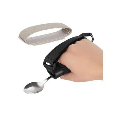 Imagem de Punho universal, punho ADL de couro com alça elástica, comporta utensílios ou auxiliares de escrita, facilita a hora da refeição ou outras atividades, para idosos ou indivíduos com aderência fraca,