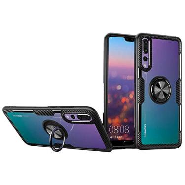 Imagem de SORAKA Capa transparente para Huawei P20 Pro com suporte para anel,capa de PC rígida transparente Capa Huawei P20 Pro com placa de metal para suporte magnético de telefone para carro