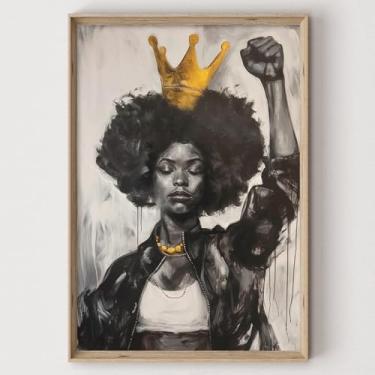Imagem de Arte de parede inspiradora de mulheres negras, pinturas afro-americanas, vintage, menina negra, arte de parede, coroa de rainha, fotos de mulheres africanas, pôsteres vintage femininos, coroas
