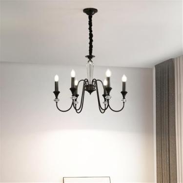 Imagem de Lâmpada Pingente Candelabro LED De Latão Com Estilo Americano E Detalhe De Vela Francesa: Perfeita Para Sala De Estar, Restaurante, Quarto, Estudo, Villa, Hotel, Bar E Café (A Preto 6 luzes)