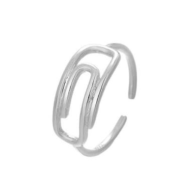 Imagem de Anel de clipe de papel para mulheres, minimalista, ajustável, empilhável, anel de dedo médio, banhado a prata, aliança aberta de casamento, compromisso, noivado, aniversário, joia moderna para mãe e