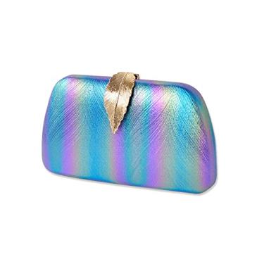 Imagem de CORIOS Bolsa de noite feminina pequena clutch com flip lock estilo folha, bolsa de mão brilhante com glitter, Azul e verde, Large